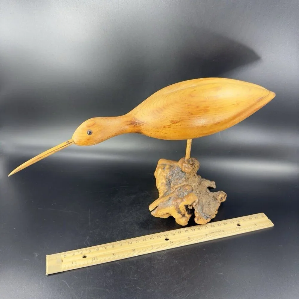 1989 K L Osborn Hand Carved Shore Bird Wood Figurine On Driftwood Hand‎ Made Vtg